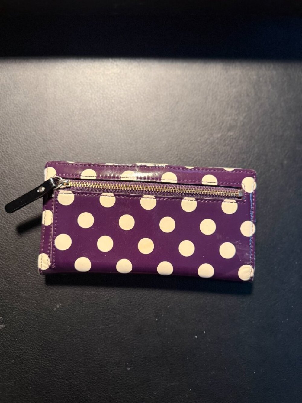 Kate Spade Patent Leather Purple and White Polka Dot Wallet - Picture 3 of 5